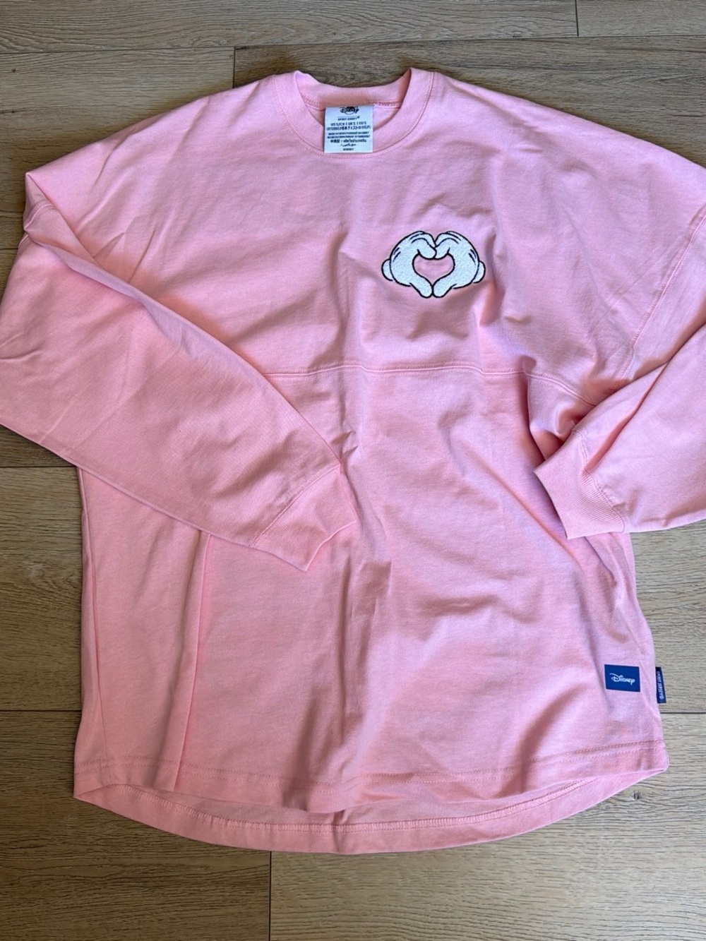 Disney Pink Crewneck Sweatshirt with Heart Hands Graphic